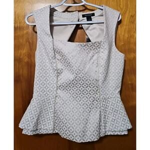 White House Black Market Beige Cream Peplum Jacquard Bodice Top Size 8 NWT